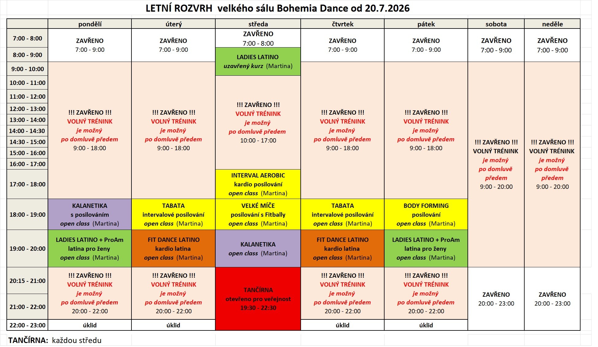 Rozvrh velkého sálu od 16.9.